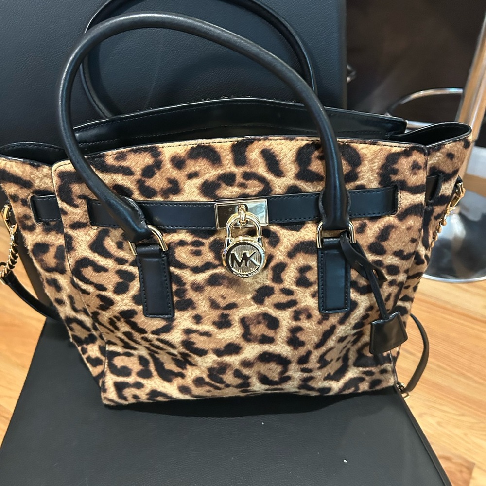 Michael Kors Tan and Black Animal Print Tote